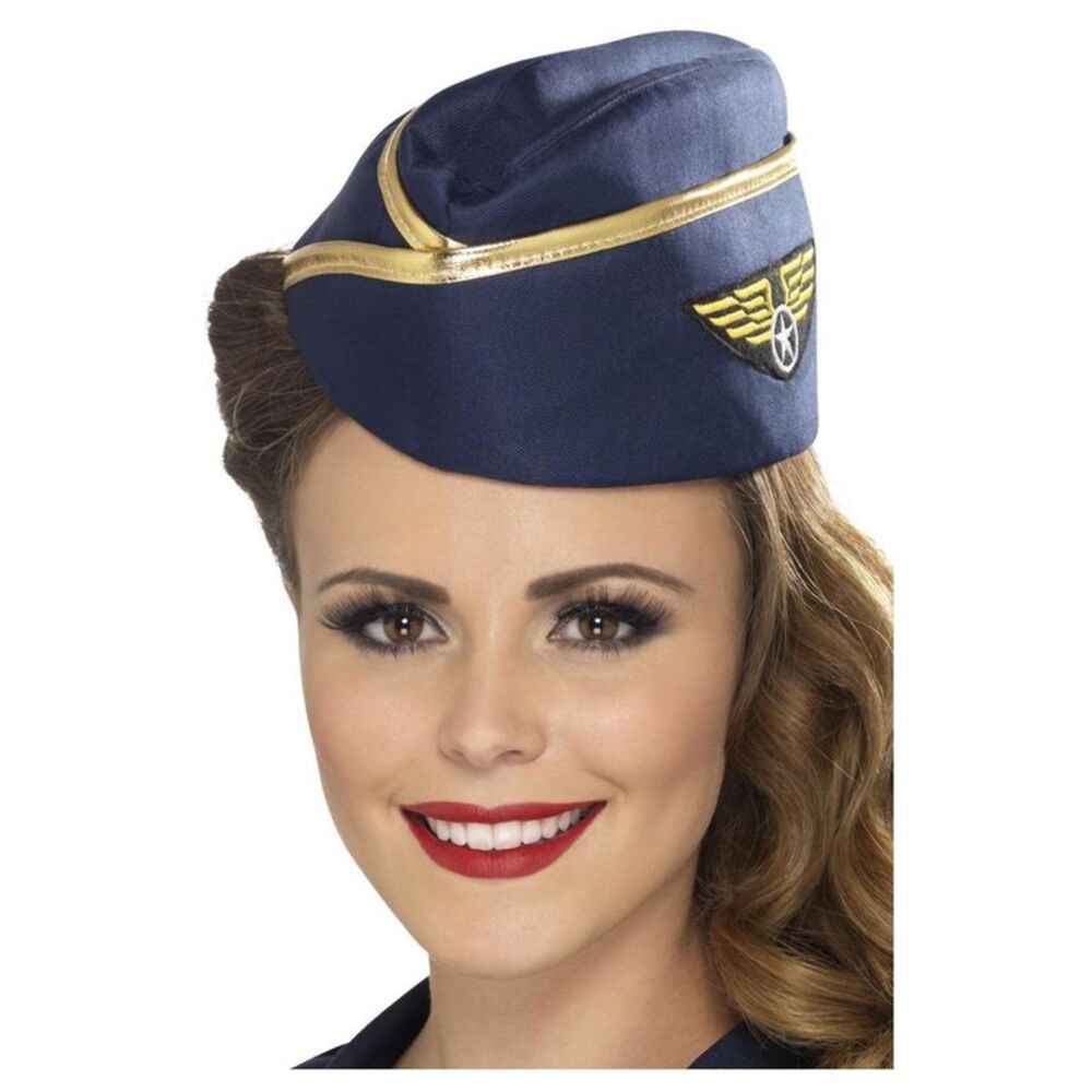Smiffys Air Hostess Costume Hat / Blue/Gold